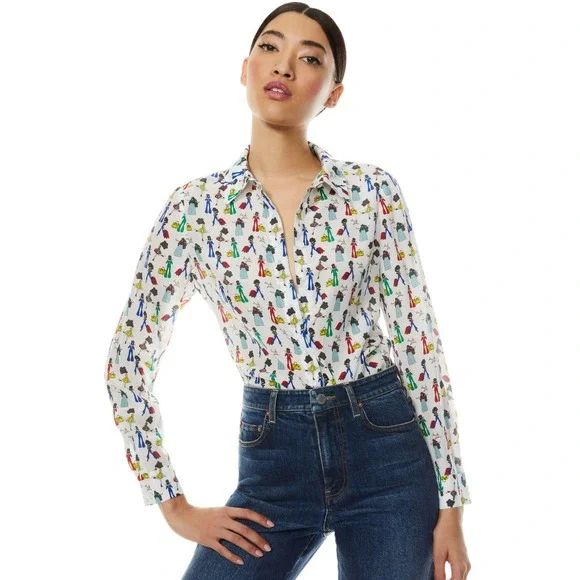 Alice + Olivia Willa Passport Stace Face Silk Top Size M - Picture 2 of 13